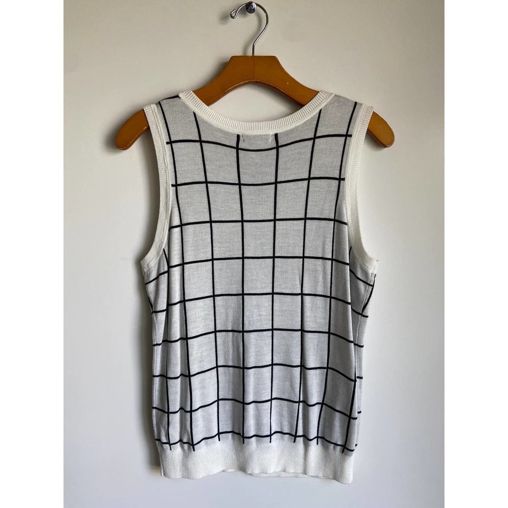 NWT Halogen Ivory/Black Patterned Crew Neck Tank Top‎ Large Petite - Picture 7 of 7
